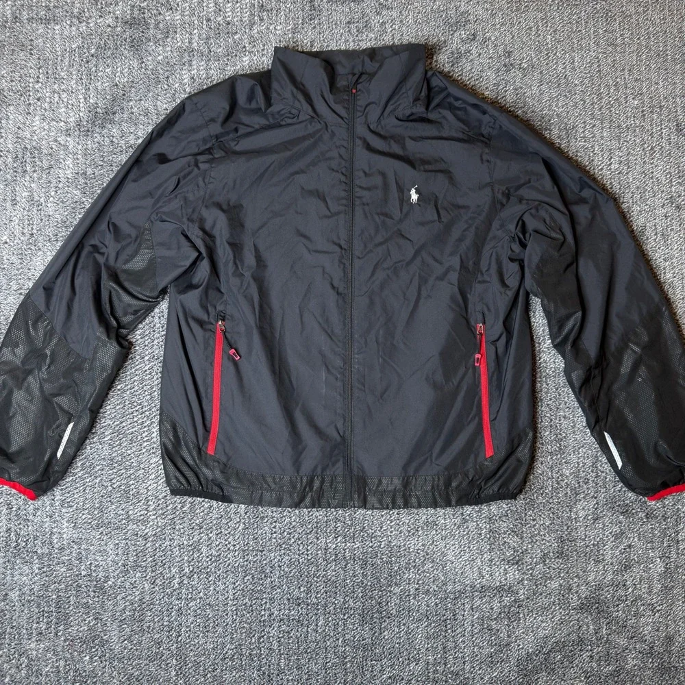 Polo Sport Ralph Lauren Performance Windbreaker Jacket Black Red Mens Large‎